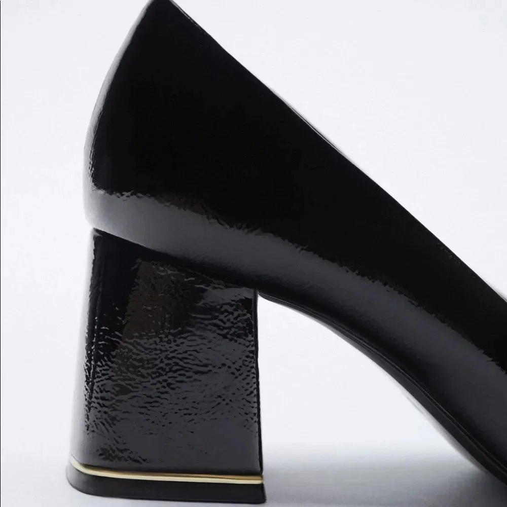 ZARA PATENT FINISH WIDE HEEL SHOES